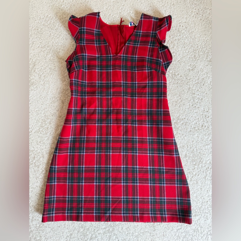 Vineyard Vines Red and Green Ruffled Sheath Dress